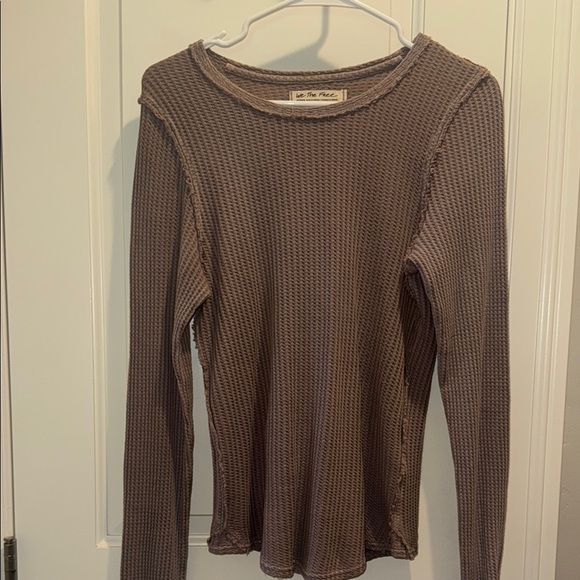 We The Free Tops - We The Free-Free People Taupe Waffle Knit Top